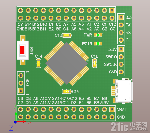 APM32F103RCT6核心板PCB-3D-正面.png
