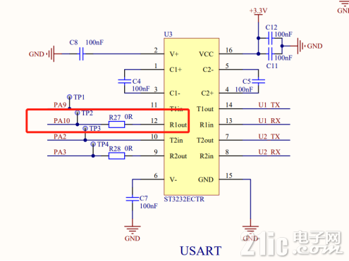 图3 APM32F103VC MINI开发板原理图串口部分